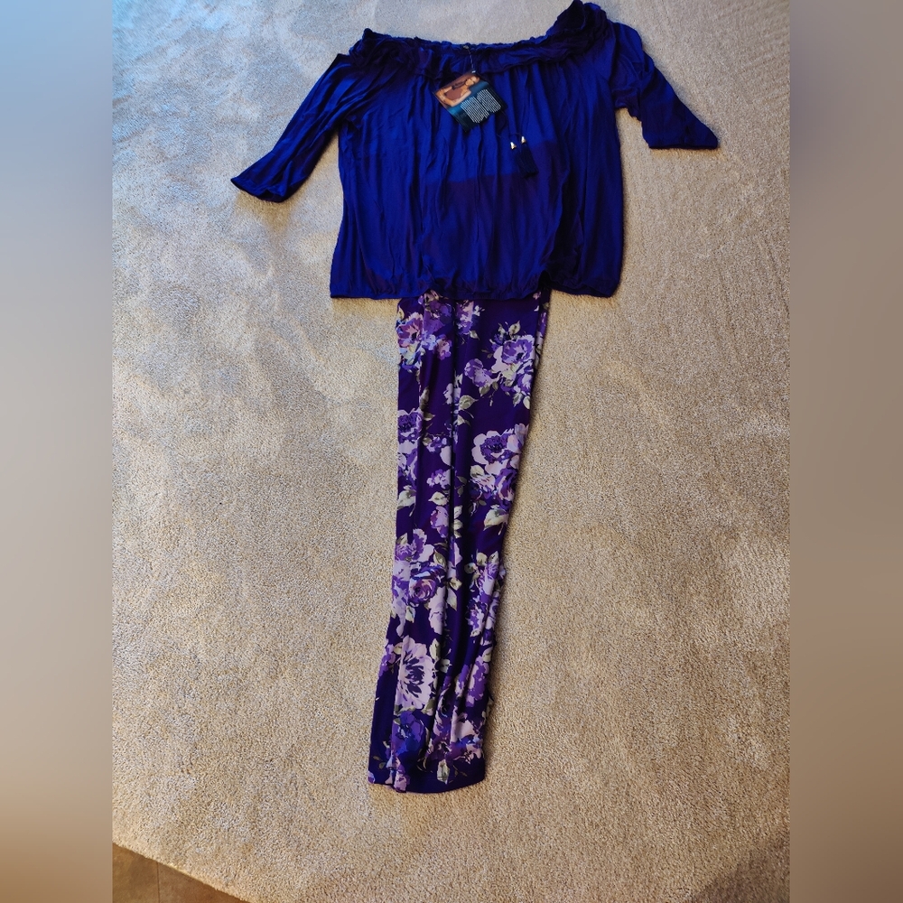 Nwt IMAN purple peasant blouse and floral pants, 2x long